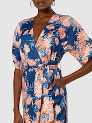 Closet Blue Multi Floral Print London Kimono Aline Dress - Image 5 of 5