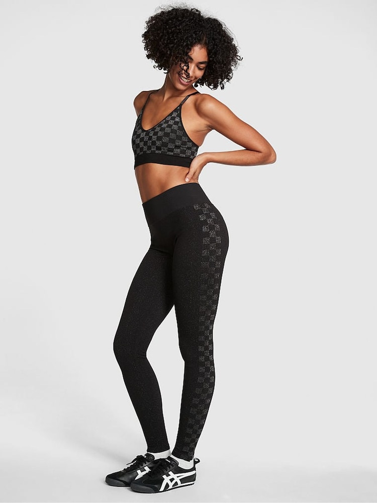 Victoria's Secret PINK Pure Black Checkered Seamless Workout Legging Shine - Image 1 of 5