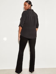 Lipsy Black Curve Curve V Neck 3/4 Sleeve Collared Blouse - Image 2 of 4