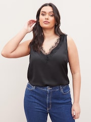 Lipsy Black Curve V Neck Cami Vest Top - Image 1 of 4