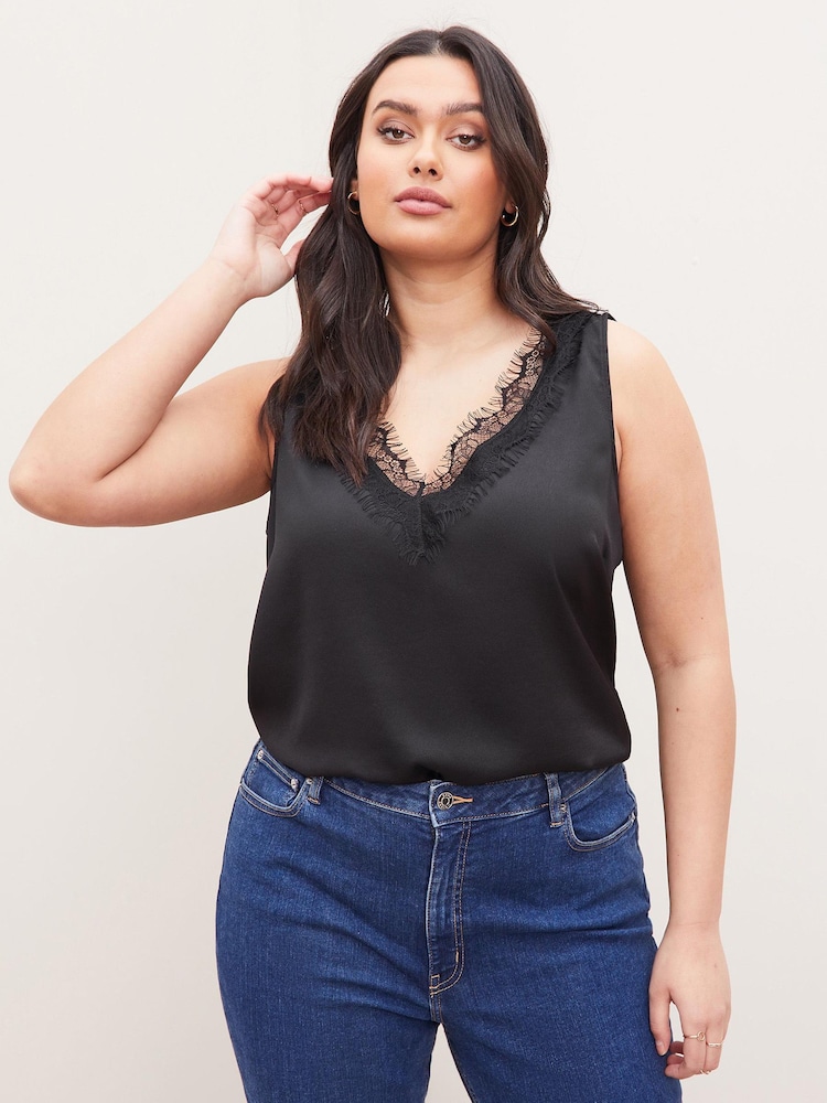 Lipsy Black Curve V Neck Cami Vest Top - Image 1 of 4 Lipsy Black Curve V Neck Cami Vest Top - Image 1 of 4