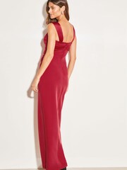 Lipsy Red Petite Premium Fabric Mix Ruched Split Maxi Dress - Image 2 of 4
