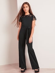 Lipsy Black Lace Yoke Jumpsuit - Image 1 of 4