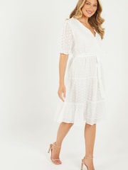 Quiz White Embroidered Wrap Tiered Midi Dress - Image 3 of 6