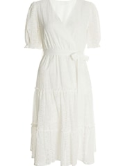 Quiz White Embroidered Wrap Tiered Midi Dress - Image 6 of 6