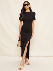 Friends Like These Black T-Shirt Split Midi Dress - Image 1 of 4
