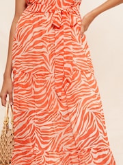 Friends Like These Orange Animal Printed Halter Neck Tiered Belted Maxi Dress - Image 3 of 4