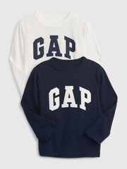 Gap Blue and White Logo 2-Pack Long Sleeve Crew Neck T-Shirts (12mths-5yrs) - Image 1 of 3