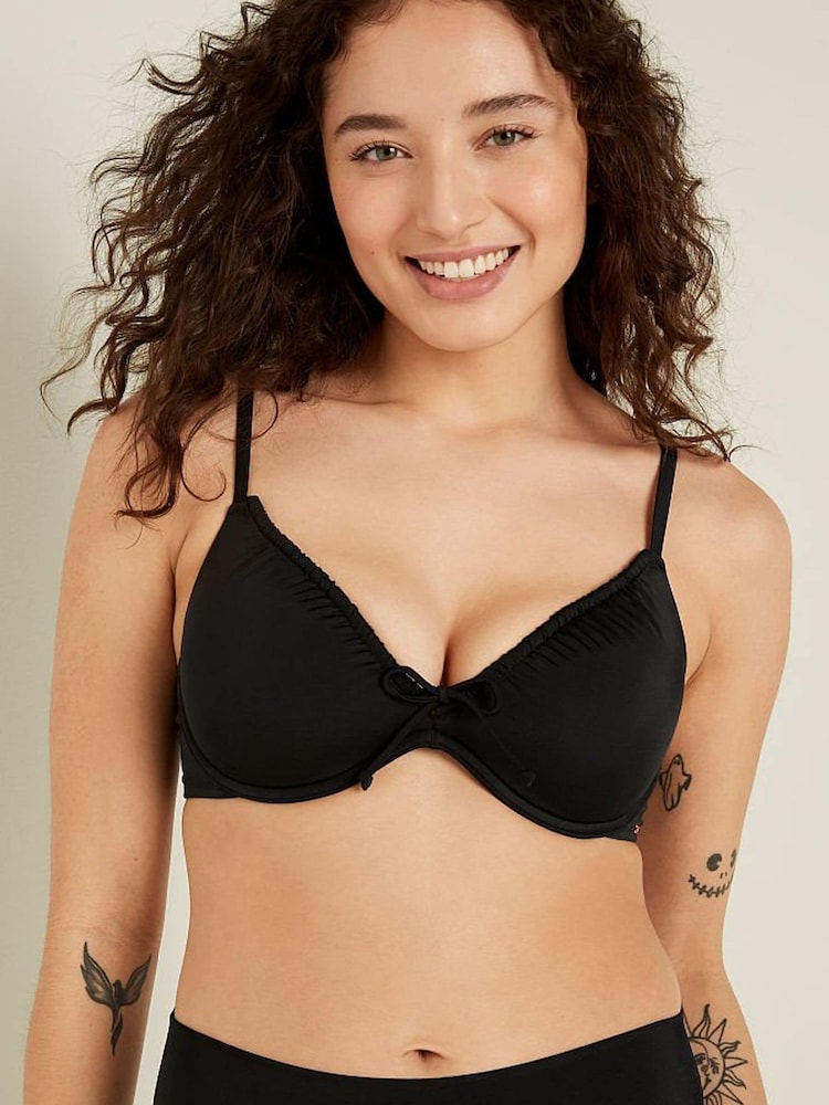 Victoria's Secret PINK Pure Black Ruched Push Up Bikini Top - Image 1 of 4 Victoria's Secret PINK Pure Black Ruched Push Up Bikini Top - Image 1 of 4