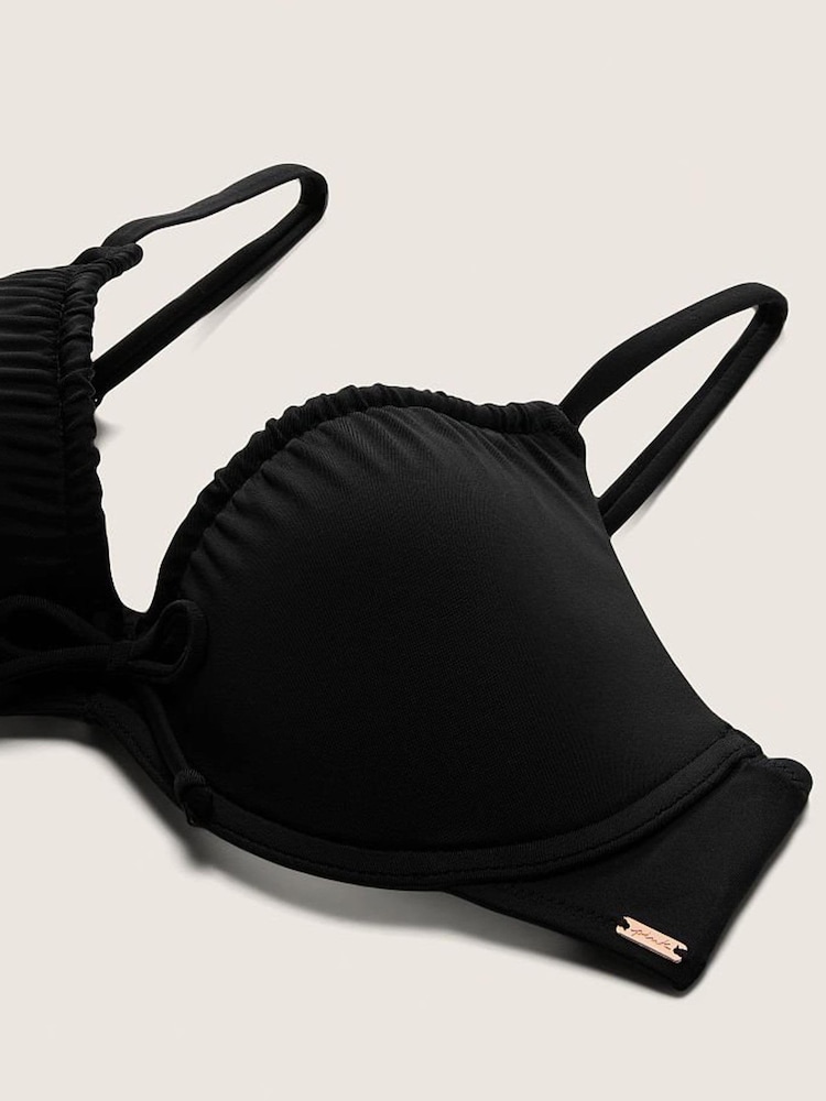 Victoria's Secret PINK Pure Black Ruched Push Up Bikini Top - Image 4 of 4 Victoria's Secret PINK Pure Black Ruched Push Up Bikini Top - Image 4 of 4