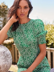 Lipsy Green Spot Regular Puff Sleeve Tie Waist Jumpsuit - Image 3 of 3