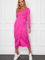Girl In Mind Pink Knitted Midaxi Wrap Dress - Image 3 of 5