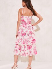 Lipsy Pink Premium Printed Tiered Midi Dress - Image 2 of 4