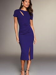 Lipsy Navy Blue Petite Cut Out Ruched Short Sleeve Bodycon Dress - Image 3 of 4