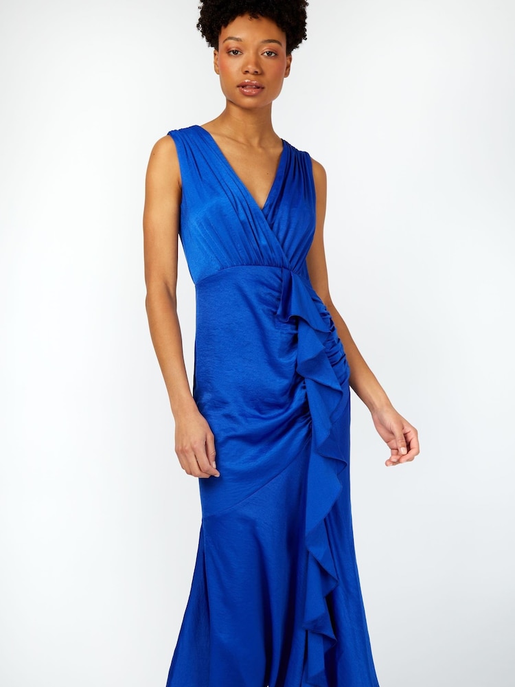 Little Mistress Cobalt Blue Satin Midaxi Dress - Image 2 of 4