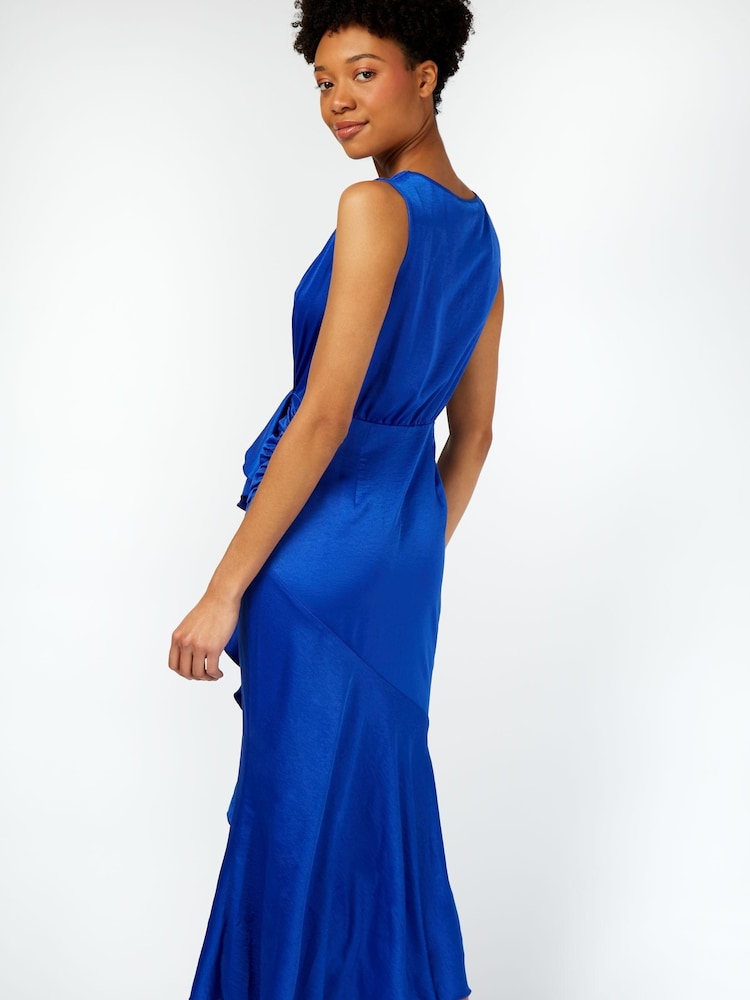 Little Mistress Cobalt Blue Satin Midaxi Dress - Image 4 of 4