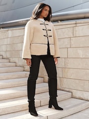 Lipsy Cream Petite Shearling Clasp Detail Jacket - Image 3 of 4