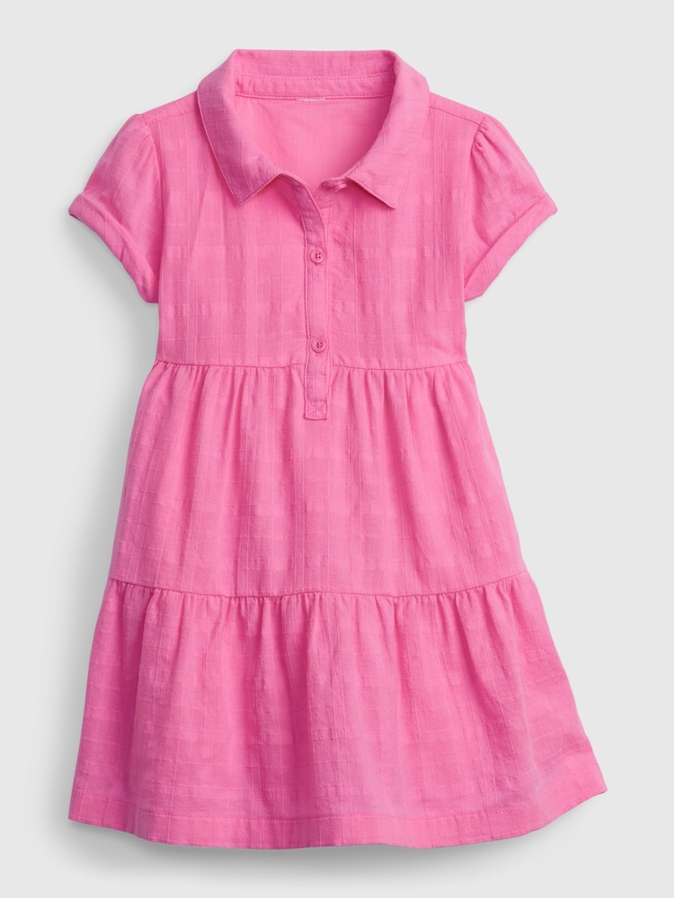 Gap Pink WindowPane Tiered Dress - Image 1 of 3