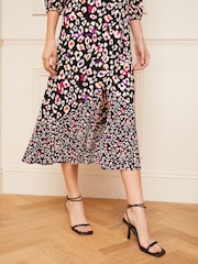 Love & Roses Black Animal V Neck Twist Front Long Sleeve Midi Dress - Image 4 of 4