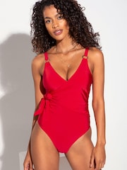 Pour Moi Red Samoa Wrap Over Control Swimsuit - Image 2 of 5