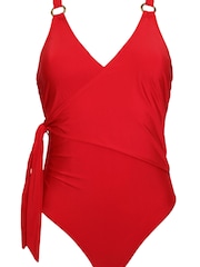 Pour Moi Red Samoa Wrap Over Control Swimsuit - Image 4 of 5
