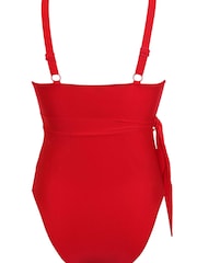 Pour Moi Red Samoa Wrap Over Control Swimsuit - Image 5 of 5