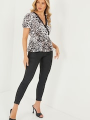 Quiz Black Animal Print Peplum Top - Image 3 of 6