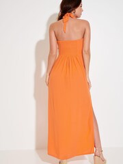 Pour Moi Orange Halter Neck Gold Buckle Maxi Dress - Image 3 of 5