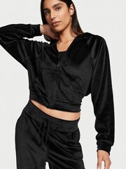 Victoria's Secret Black Velour Lounge Zip Up Hoodie - Image 1 of 3