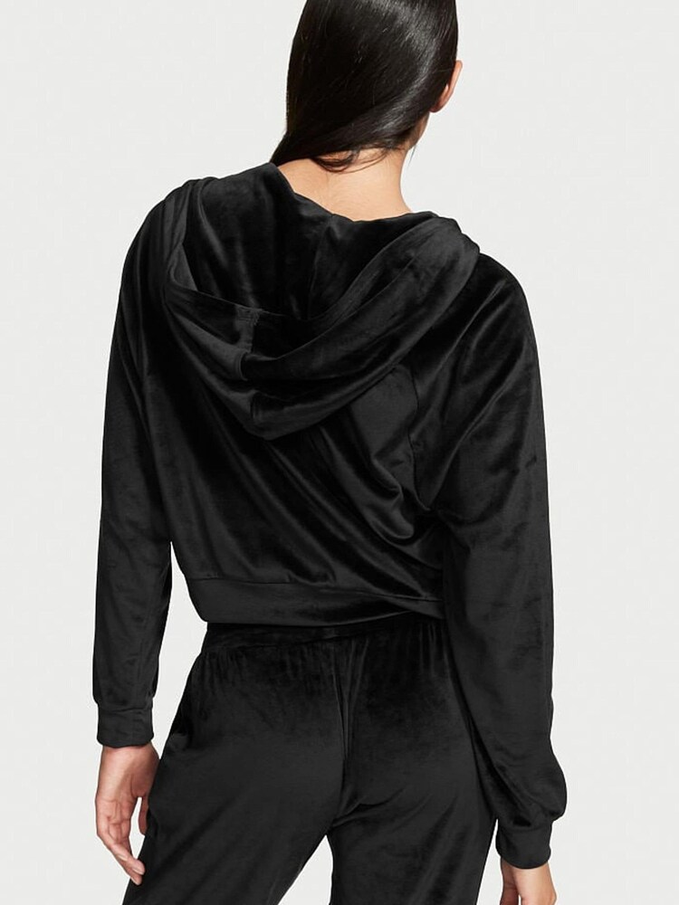 Victoria's Secret Black Velour Lounge Zip Up Hoodie - Image 2 of 3