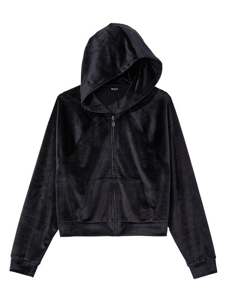 Victoria's Secret Black Velour Lounge Zip Up Hoodie - Image 3 of 3