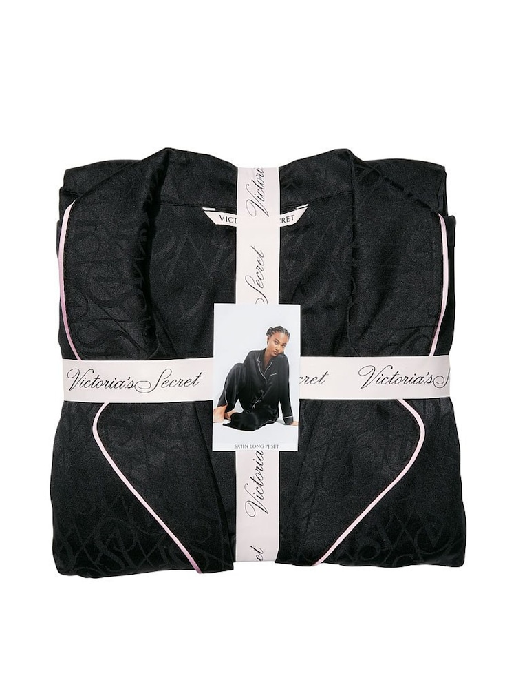 Victoria's Secret Black Vs Lockup Jacquard Satin Long Pyjamas - Image 4 of 4
