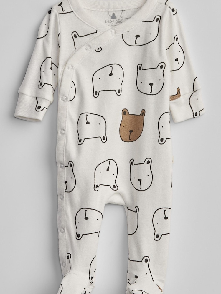 Gap White Brannan Bear Long Sleeve Baby Sleepsuit - Image 1 of 1
