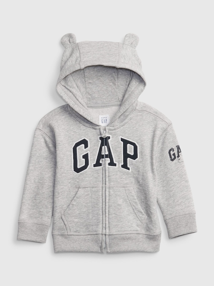 Gap Light Grey Logo Zip Up Bear Ear Hoodie - Baby - Image 1 of 1
