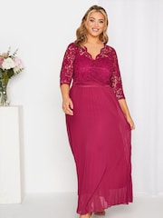 Yours Curve Red Long Sleeve Wrap Lace Dress - Image 1 of 4