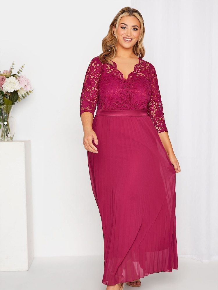 Yours Curve Red Long Sleeve Wrap Lace Dress - Image 1 of 4
