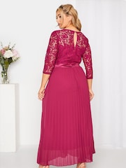 Yours Curve Red Long Sleeve Wrap Lace Dress - Image 3 of 4