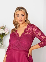 Yours Curve Red Long Sleeve Wrap Lace Dress - Image 4 of 4