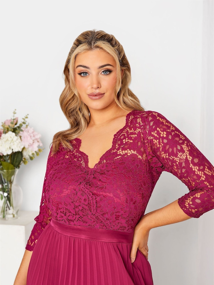 Yours Curve Red Long Sleeve Wrap Lace Dress - Image 4 of 4