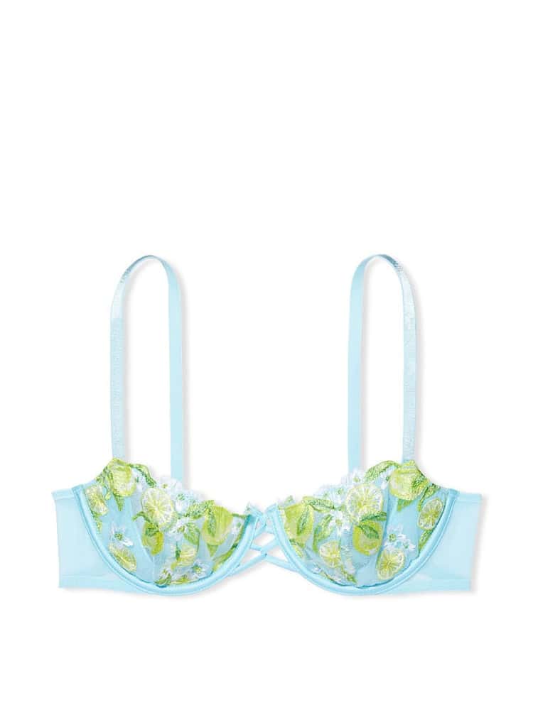 Victoria's Secret Breaker Blue Embroidered Unlined Balcony Bra - Image 1 of 1 Victoria's Secret Breaker Blue Embroidered Unlined Balcony Bra - Image 1 of 1