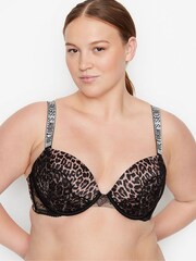 Victoria's Secret Brown Animal Print Lace Shine Strap Push Up Bra - Image 1 of 1