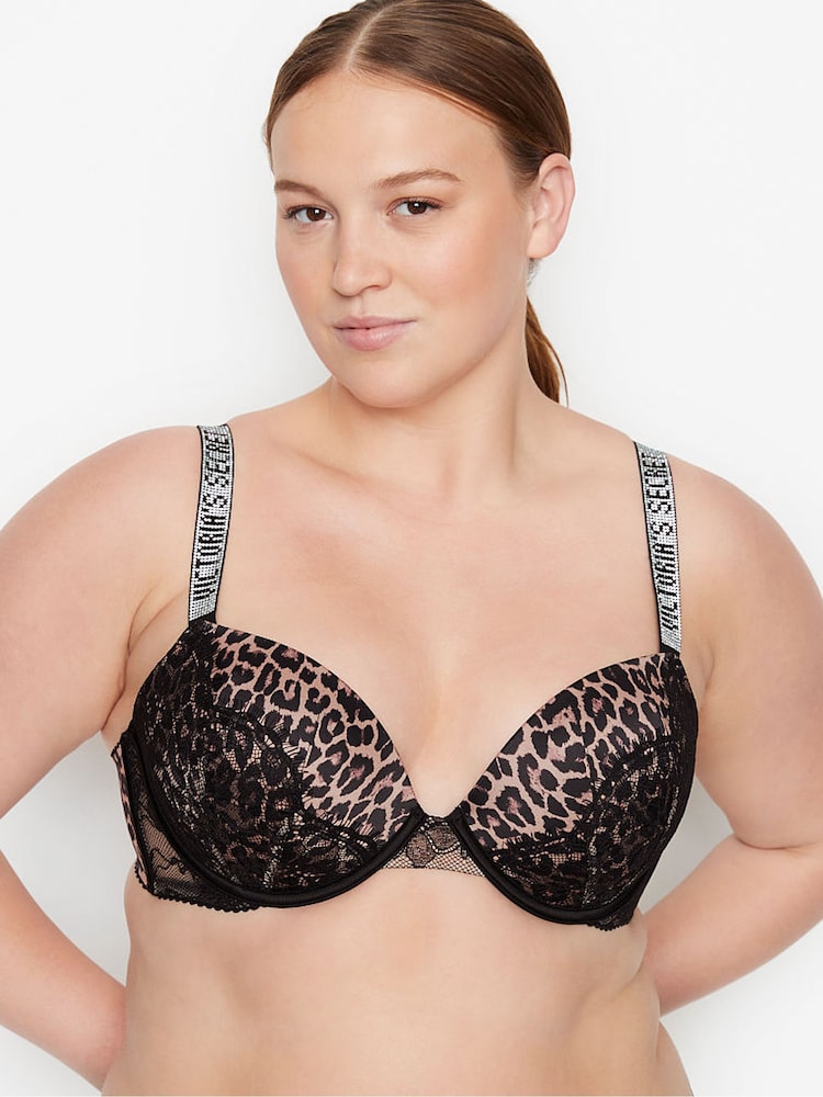Victoria's Secret Brown Animal Print Lace Shine Strap Push Up Bra - Image 1 of 1