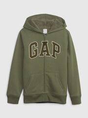 Gap Green Logo Sherpa Lined Zip Up Kids Hoodie (4-13yrs) - Image 1 of 3