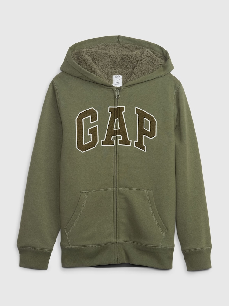 Gap Green Logo Sherpa Lined Zip Up Kids Hoodie (4-13yrs) - Image 1 of 3