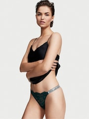 Victoria's Secret Black Ivy Green Lace Thong Shine Strap Knickers - Image 1 of 4