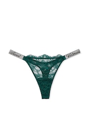 Victoria's Secret Black Ivy Green Lace Thong Shine Strap Knickers - Image 3 of 4