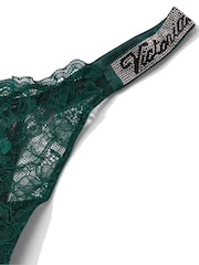 Victoria's Secret Black Ivy Green Lace Thong Shine Strap Knickers - Image 4 of 4