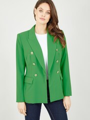 Yumi Green Blazer With Contrast Stripe Lining - Image 1 of 4