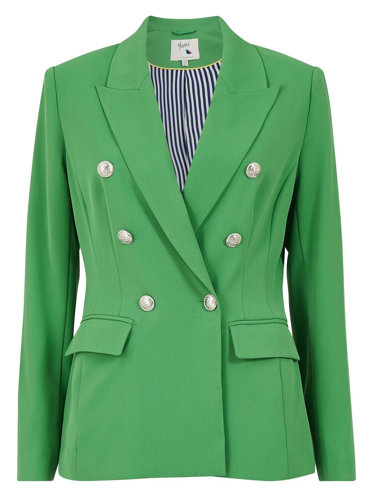 Yumi Green Blazer With Contrast Stripe Lining - Image 4 of 4 Yumi Green Blazer With Contrast Stripe Lining - Image 4 of 4
