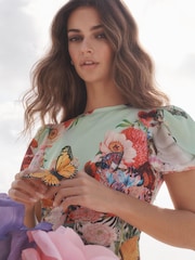 Mary Katrantzou x Lipsy Black Floral Short Sleeve Under Bust Midi Dress - Image 3 of 3